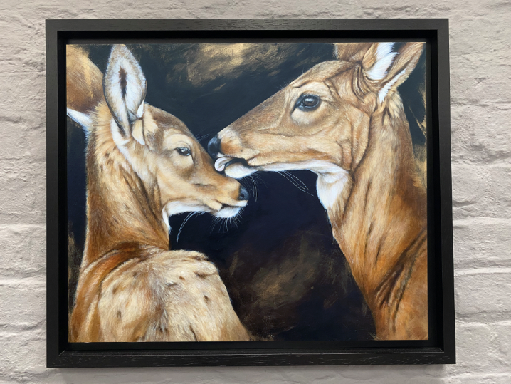 Framed-fine-art-painting-deer-and-fawn-framed