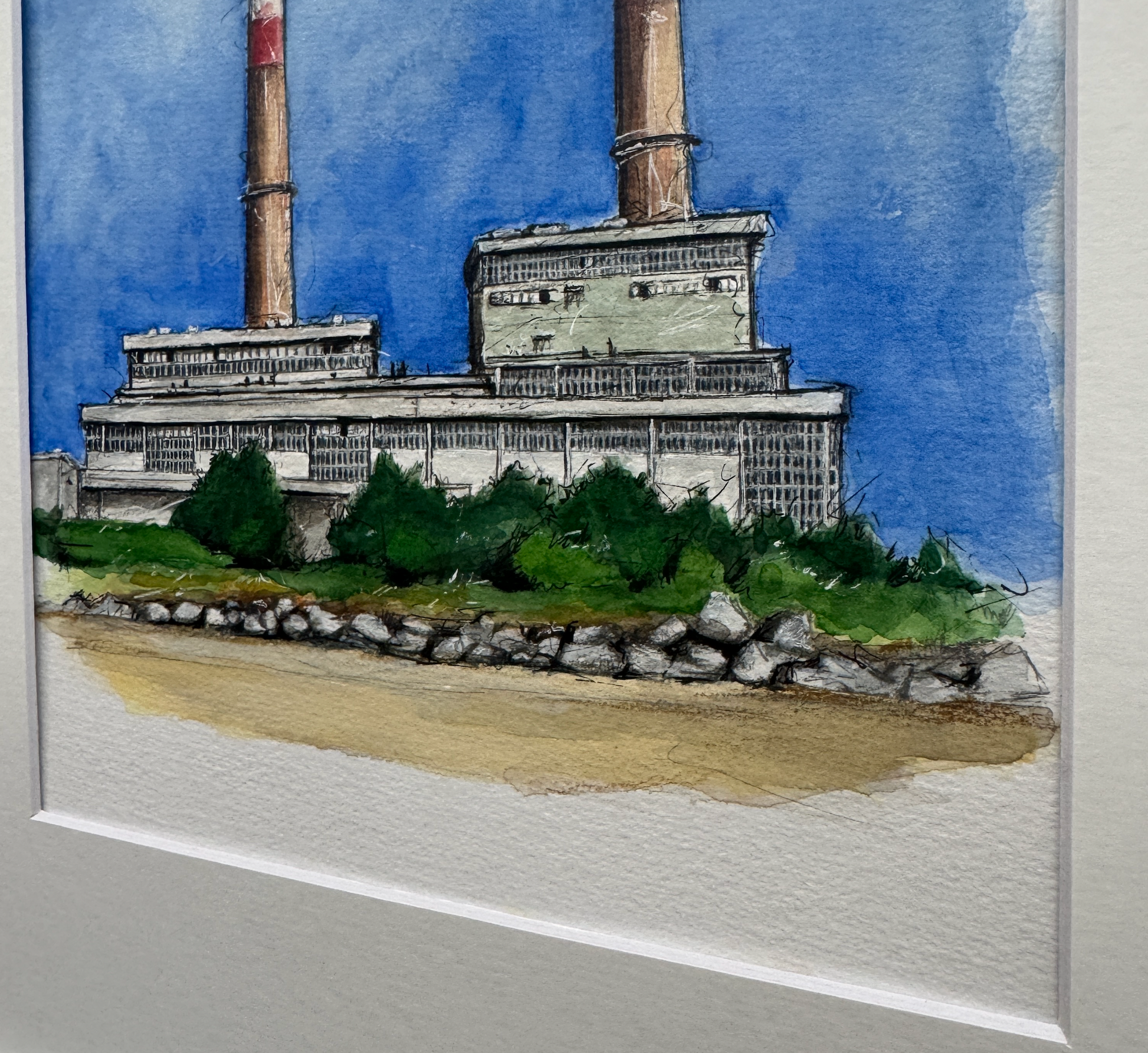 Sandymount-painting-Poolbeg-chimneys-Framed-gift