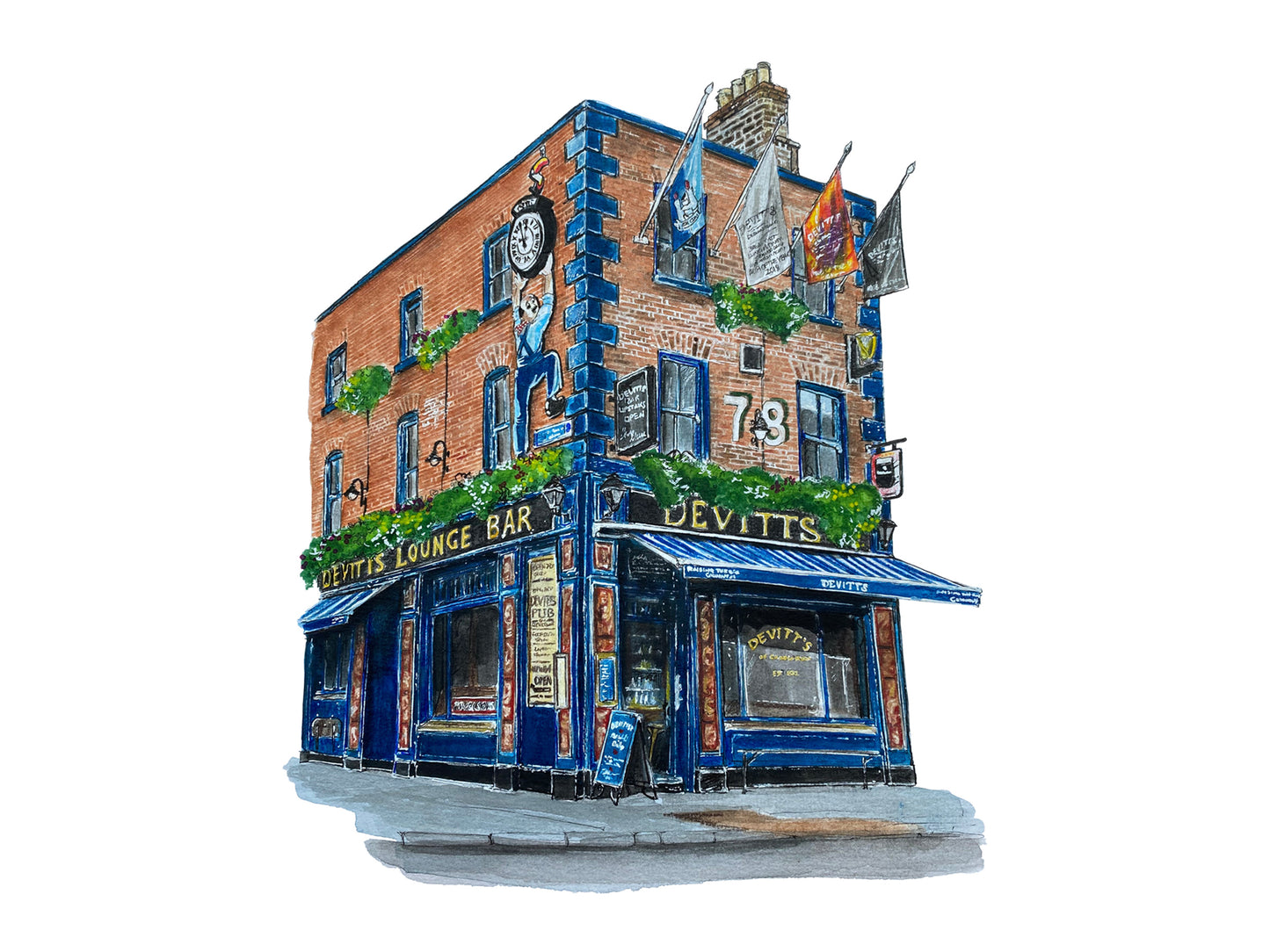 Devitts-Pub-Dublin-white-framed-print-gift-front