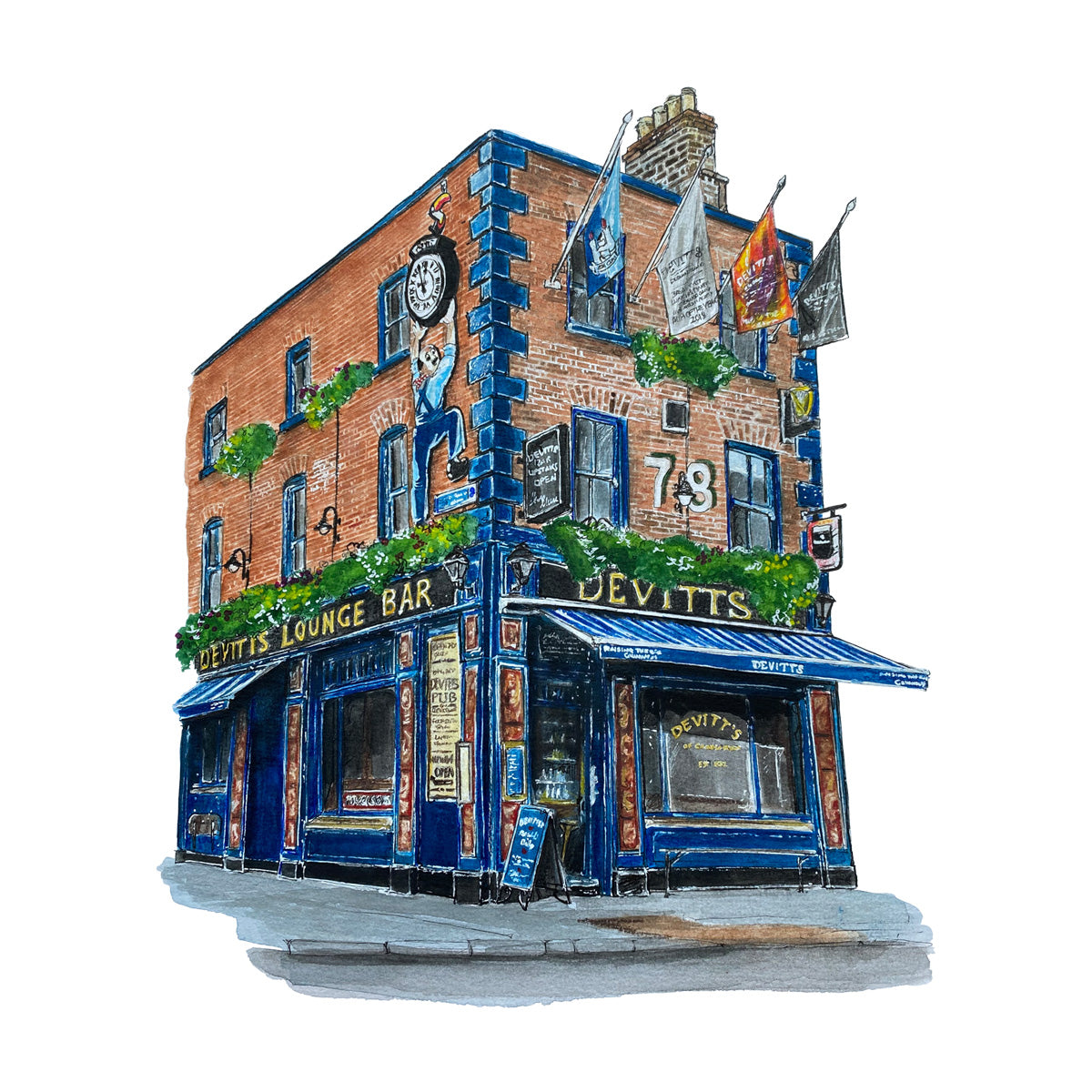 Devitts-Pub-Dublin-white-framed-print-gift-front