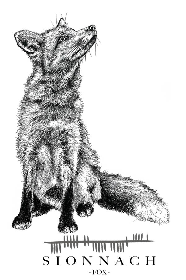 Fox-greetings-card-irish-language-sionnach-ogham