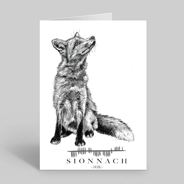 Fox-greetings-card-irish-language-sionnach-ogham