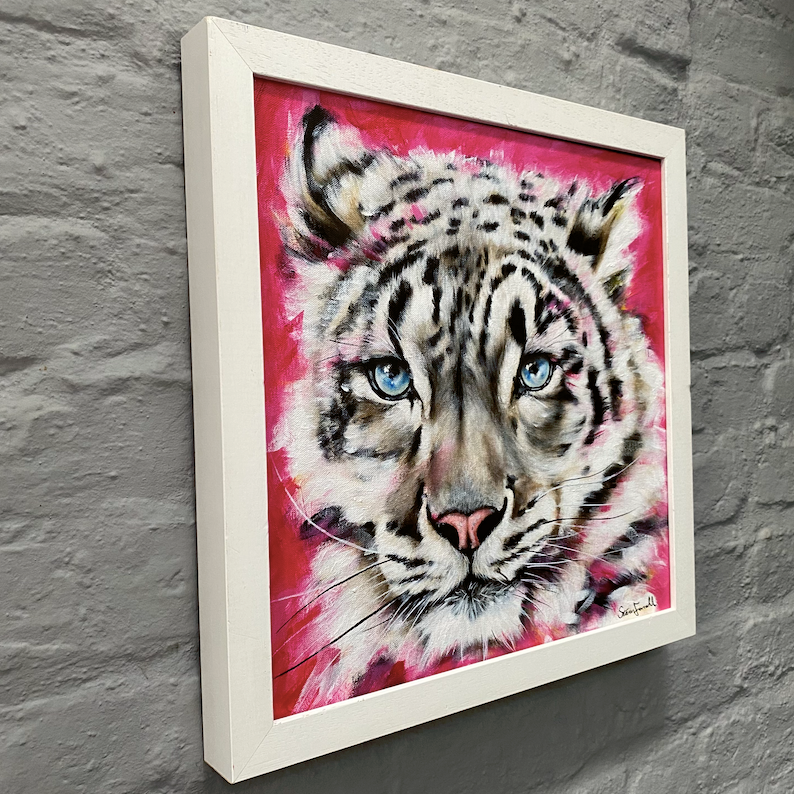 Framed-snow-leopard-painting-Steven-Farrell