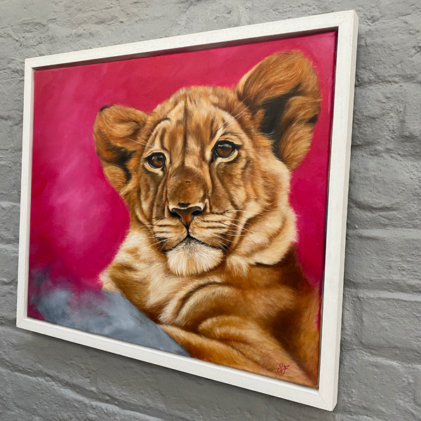 Painting-of-lion-cub-by-artist-steven-farrell-framed