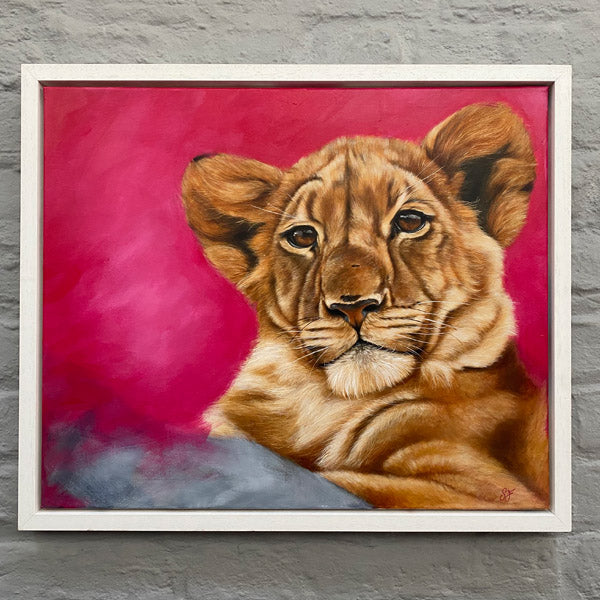 Painting-of-lion-cub-by-artist-steven-farrell-framed