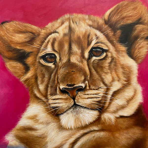 Lion-cub-painting-Nairobi-by-Artist-Steven-Farrell-framed